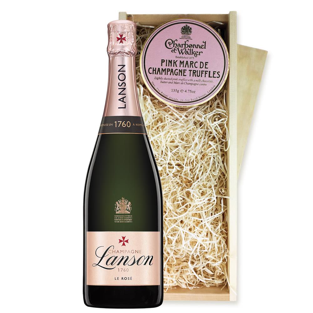 Lanson Le Rose Label Champagne 75cl And Pink Marc de Charbonnel Chocolates Box